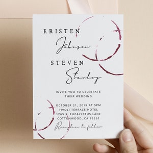 Wine Stain Wedding Invite, Wine Themed Invitation Suite, Elegant Wedding, Watercolor, Winery Wedding Invitation Suite, Burgundy Maroon image 4