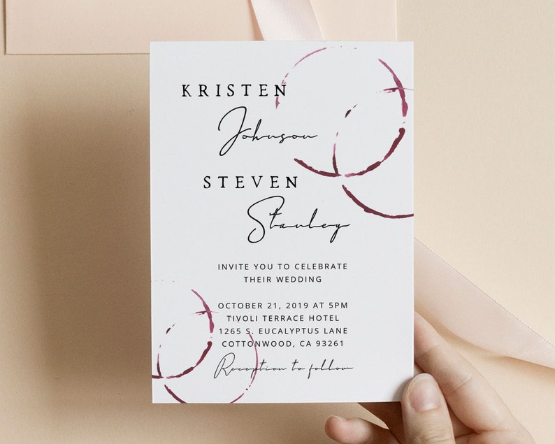 Wine Stain Wedding Invite, Wine Themed Invitation Suite, Elegant Wedding, Watercolor, Winery Wedding Invitation Suite, Burgundy Maroon image 4