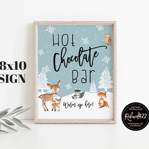 Hot Chocolate Bar Sign, Winter Woodland Forest Animals Baby Shower, Snow Snowflakes, Hot Cocoa Bar Sign, Baby It's Cold Outside