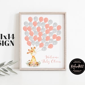 Giraffe Watercolor Balloon Guest Book, Signature Guestbook Alternative, Baby Shower, Gray And Peach Balloons,Baby Shower Poster Sign,Welcome