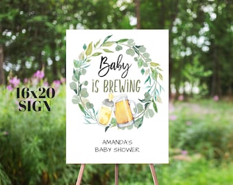 Baby braut Willkommensschild, Flaschen und Bier, Babyparty Willkommensschild, großes Willkommensplakat, grüner Kranz, Instant Download