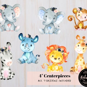 Safari Animal Cutouts, Centerpieces, Diaper Cake Topper, Baby Shower Decor, Table Centerpiece, Printable Templates, Jungle Animals, Elephant