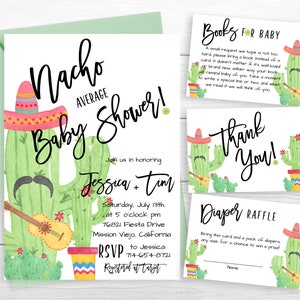 Nacho Average Baby Shower, Succulents Cactus Invitation, Taco &#39;Bout a Baby, Gender Neutral, Fiesta Baby Shower Invite Set, Editable Template