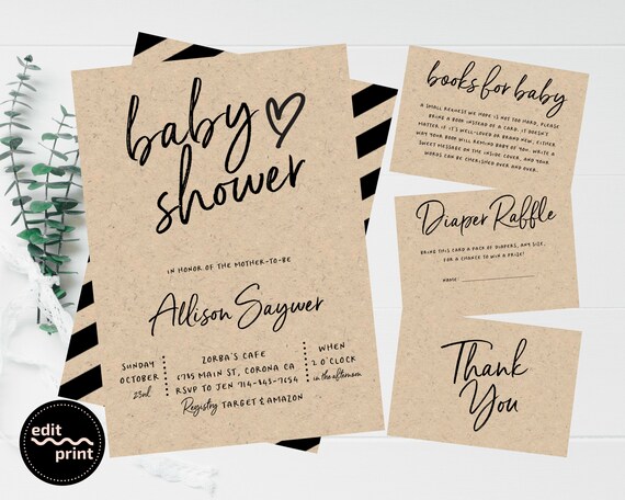 kraft baby shower invitation, simple baby shower invite, rustic baby shower  invitation, gender neutral, simple invitation, modern invite