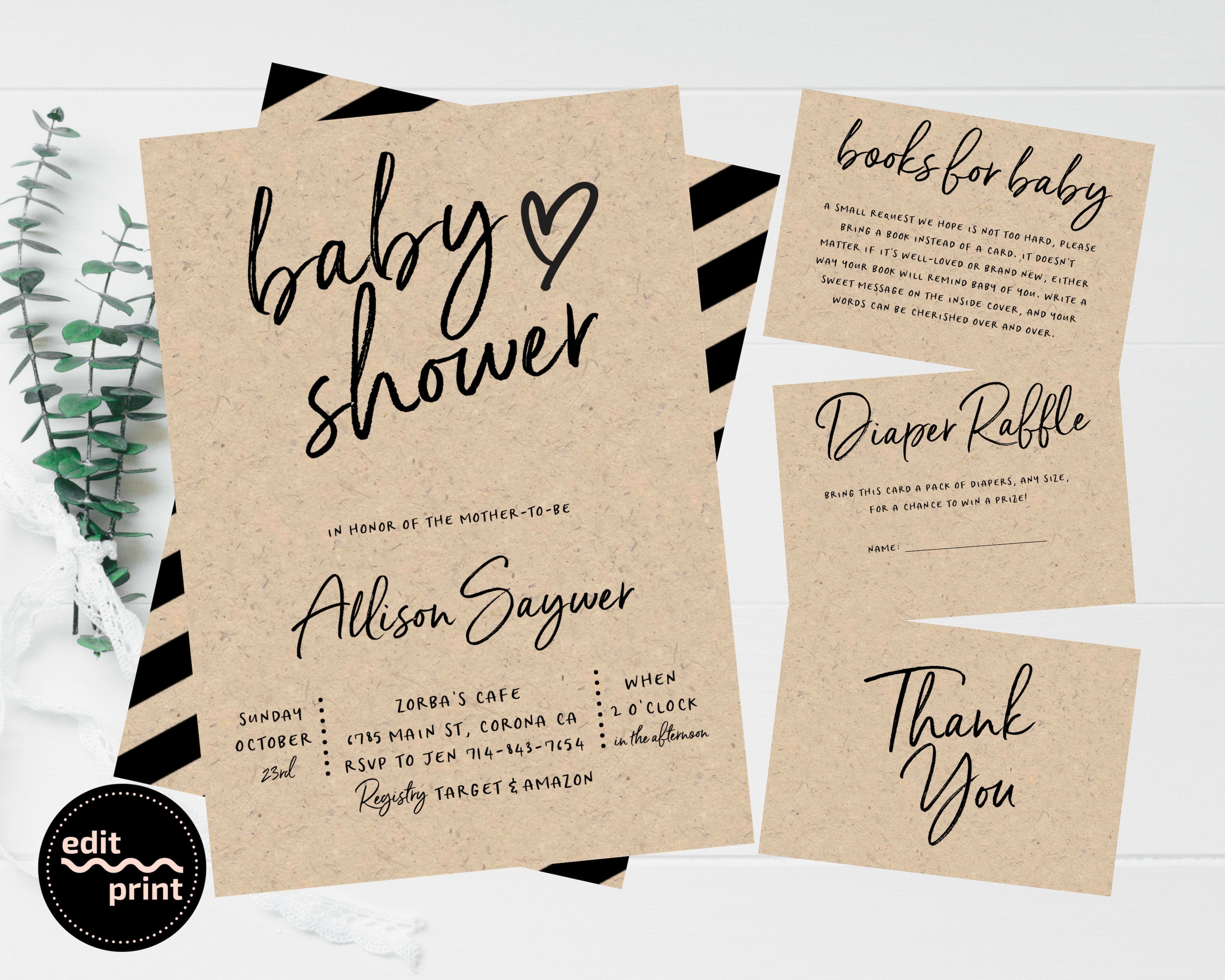 Kraft Baby Shower Invitation Simple Baby Shower Invite Etsy