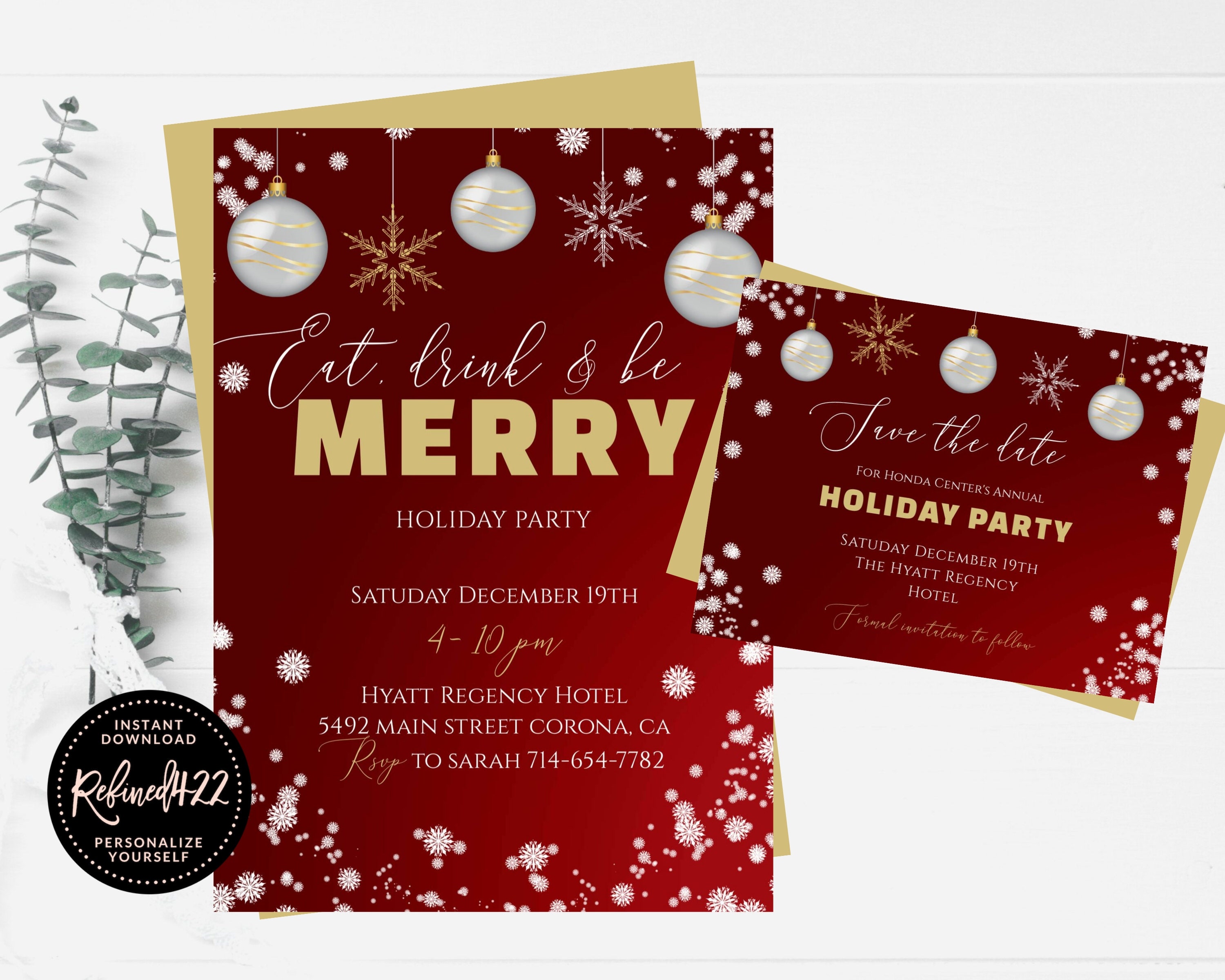 EDITABLE Holiday Party Invite Save The Date Eat Drink and Be | Etsy