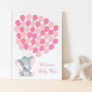 Pink Elephant Balloon Guest Book Poster, Signature Guestbook Alternative, Pink Elephant Baby Shower, Balloon Baby Shower Sign,Bubblegum Pink