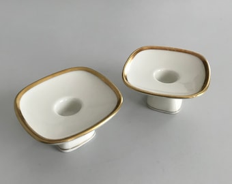 2 gem Bavaria candlesticks candlesticks porcelain candlesticks gold rim mid century modern elegant ivory