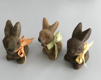 3 Vintage Easter Bunnies Sedentary Flocked Decoration Bunny Easter Bunny Easter Spring Easter Decoration Kitsch