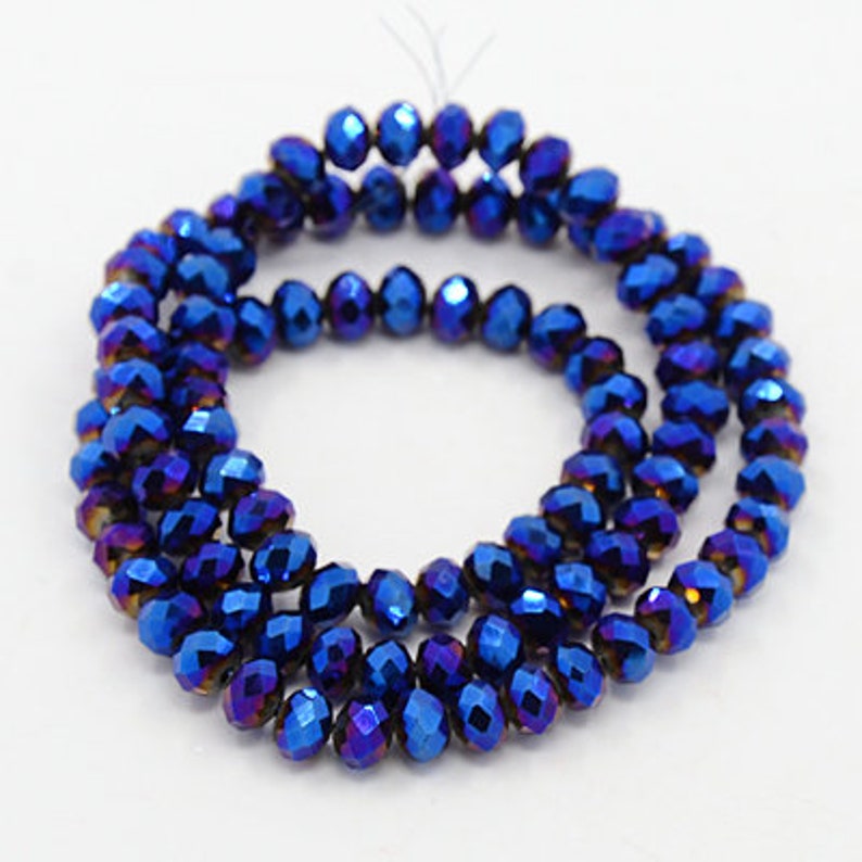 6x4mm Glasschliffperlen 90-95St. Fädelloch 1mm Glass Beads dunkelblau darkblue 8954 blueplated