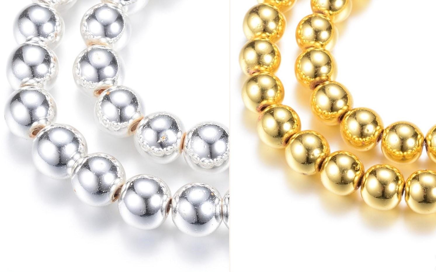 2-8mm Hämatit Hematite Perlen Spacer rund Fädelloch 1mm silber gold