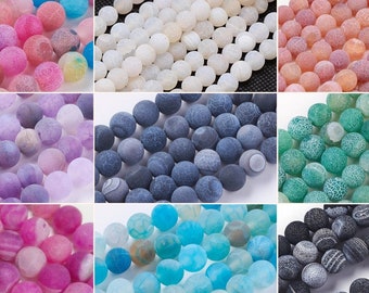 8mm Agate Naturstein Perlen frosted Natural Beads 40-45St. 1mm Fädelloch