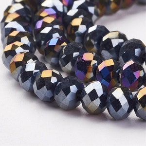 6x4mm Glasschliffperlen 90-95St. Fädelloch 1mm Glass Beads dunkelblau darkblue 9695 indigoAB