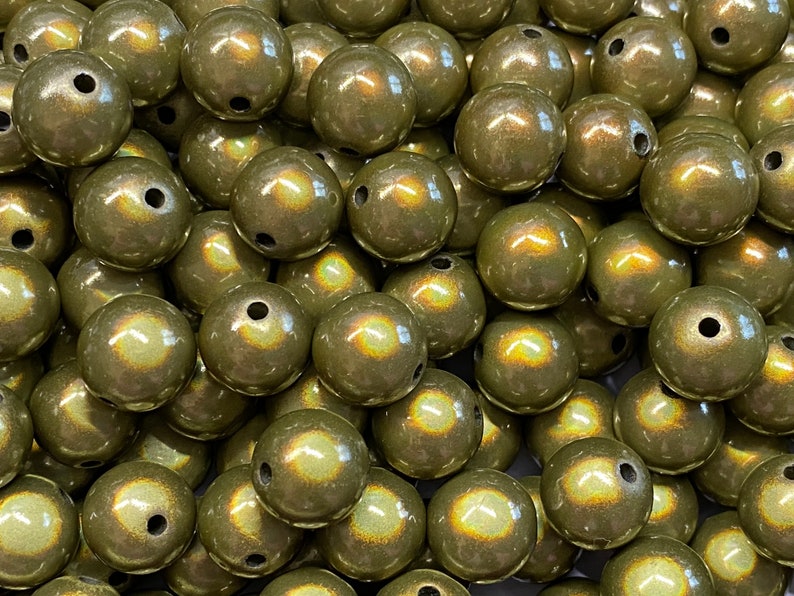 14mm 16St. Miracle Beads Magic Perlen Wunderperlen 3D Effekt Ilumination Fädelloch 2mm 5535 oliv