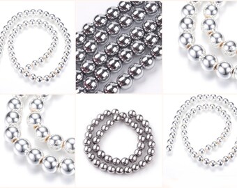 2-8mm rek. Hämatit Hematite Perlen Spacer rund Fädelloch 1-1,5mm silber platin