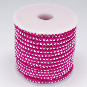 1m Velourband mit Aluminium Nieten silber 3x2mm Pink