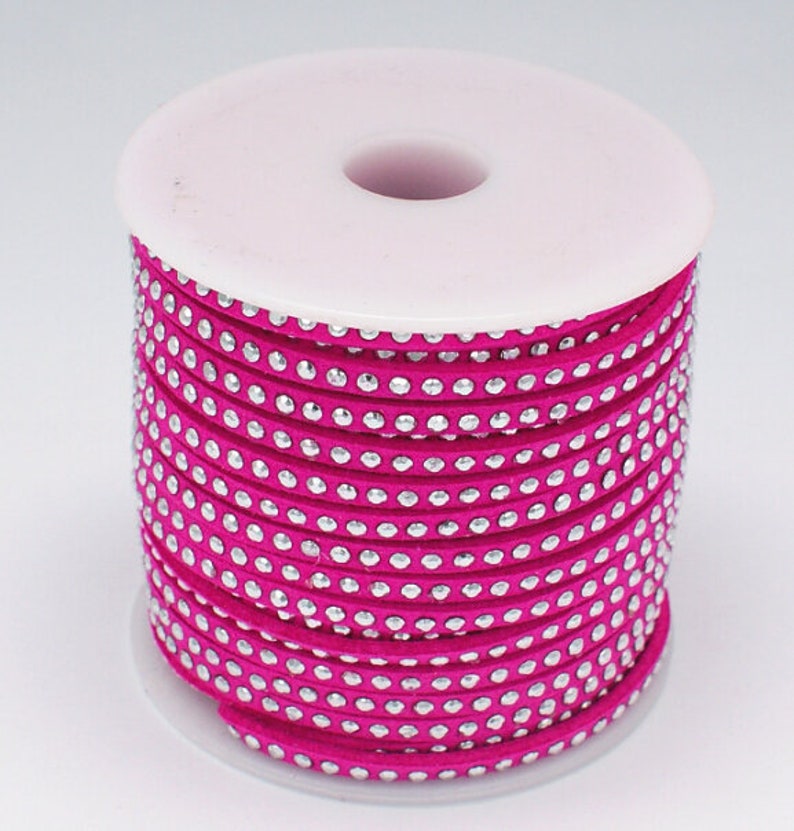 1m Velourband mit Aluminium Nieten silber 3x2mm Pink