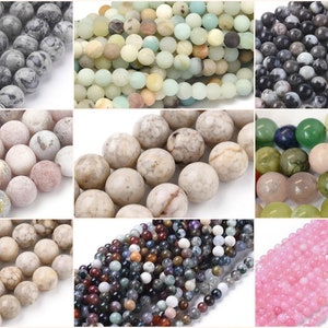 8mm Naturstein Perlen Natural Beads 40-45St. 0,8-1mm Fädelloch Mix