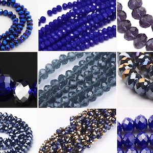 6x4mm Glasschliffperlen 90-95St. Fädelloch 1mm Glass Beads dunkelblau darkblue image 1