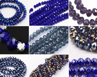 6x4mm Glasschliffperlen 90-95St. Fädelloch 1mm Glass Beads dunkelblau darkblue