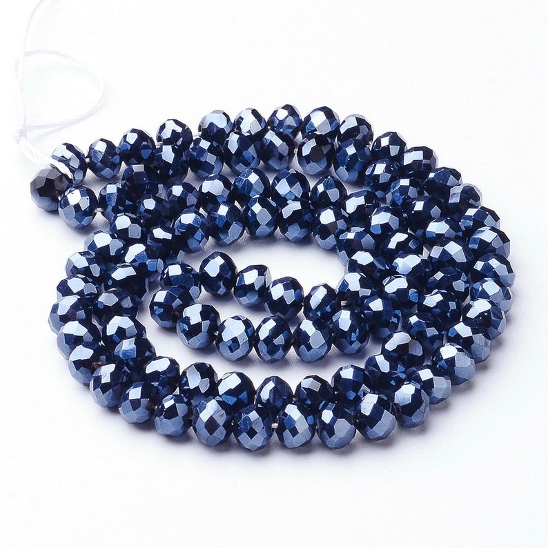 6x4mm Glasschliffperlen 90-95St. Fädelloch 1mm Glass Beads dunkelblau darkblue 9726 darkblue