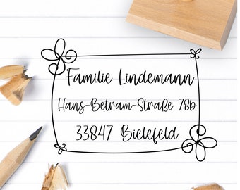 Familienstempel - Adressstempel - verspielt - Holz - 6 cm x 4 cm - Motiv: 776