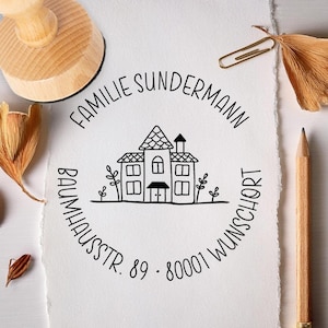 Adressstempel mit Häuschen - Holzstempel - personalisiert - Motiv 479C