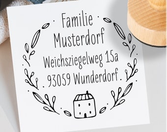 Familienstempel - Häuschen - Adressstempel - Holzstempel personalisiert - 262