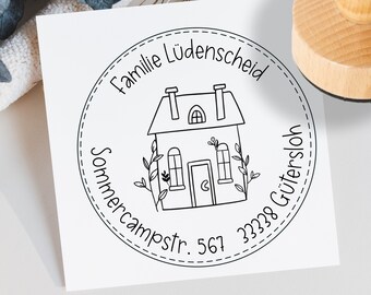 Adressstempel mit Häuschen - personalisierbarer Stempel - 1122