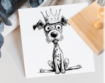 Hund mit Krone | verrückter Hundestempel | verschiedene Größen | Holzstempel | 1132