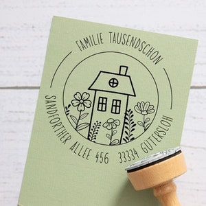Adressstempel mit Häuschen - Holzstempel - personalisiert - Motiv 838
