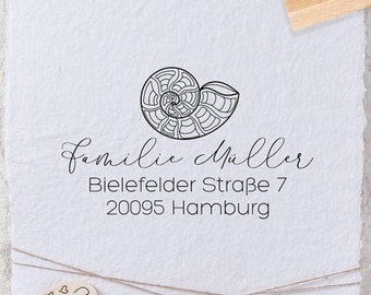 Kleiner Adresstempel - Namensstempel - Familienstempel - mit Muschel - Motiv 705