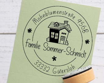 Familienstempel - Häuschen - Adressstempel - Holzstempel personalisiert - 781