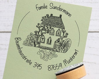 Adressstempel mit Häuschen - Holzstempel - personalisiert - Motiv 883