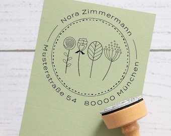 Adressstempel | Namenstempel | Familienstempel |- Holzstempel personalisiert - minimalistische Blüten - verschiedene Größen - Motiv: 434