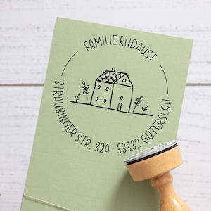Adressstempel mit Häuschen - Holzstempel - personalisiert - Motiv 479B