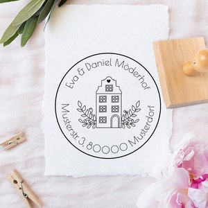 Adressstempel - Familienstempel - Hygge - personalisiert - runder Holzstempel - Motiv: 387