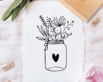 MasonJar Stempel - mit Blumenstrauß, Herz und Glas - Motiv: 396oD