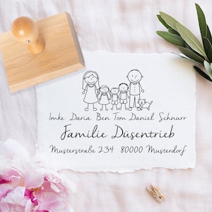 Familienstempel - Holz - 6 cm x 4 cm - Motiv: Familie Düsentrieb - 398