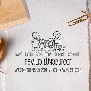 Familienstempel - Adressstempel  - Figuren - personalisiert - individualisiert - Holz - verschiedene Größen - Motiv: Familie Lüneburger 376
