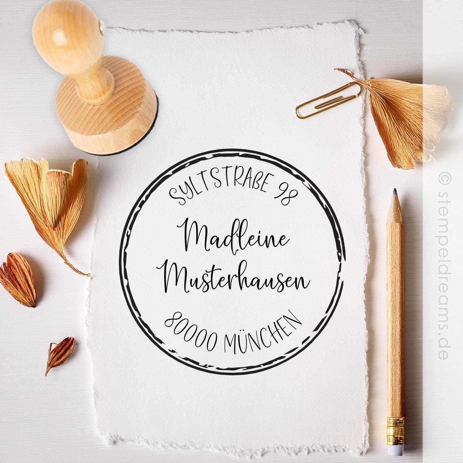 Adressstempel - Familienstempel - personalisiert - runder Holzstempel - Motiv: 581