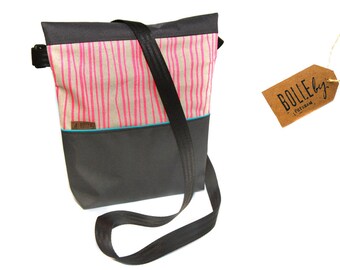 A4, seaweed, shoulder bag ladies,bag ladies,handbags ladies,handbags handmade, midi bag A5 linen *seagrass lines grey-pink-turquoise*