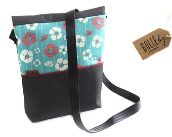 Floral mint, shoulder bag ladies,bag canvas,handbags ladies,handbags handmade,midi bag A5 linen look *flowers mint-berry-grey*