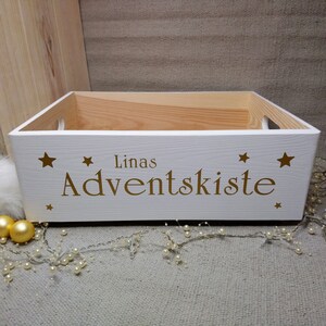 Adventskalenderkiste Holz, weiß, personalisiert, groß, ohne Säckchen, zum Befüllen, stapelbar, Adventskalender zum Stellen