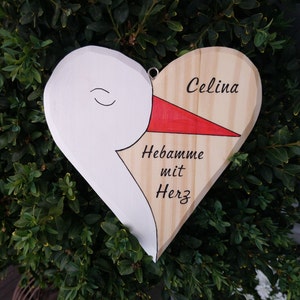Geschenk Hebamme mit Herz, Herz aus Holz mit Storch, personalisiert, Hebamme Danke sagen, Hebamme mit Herz, handbemalt Bild 7