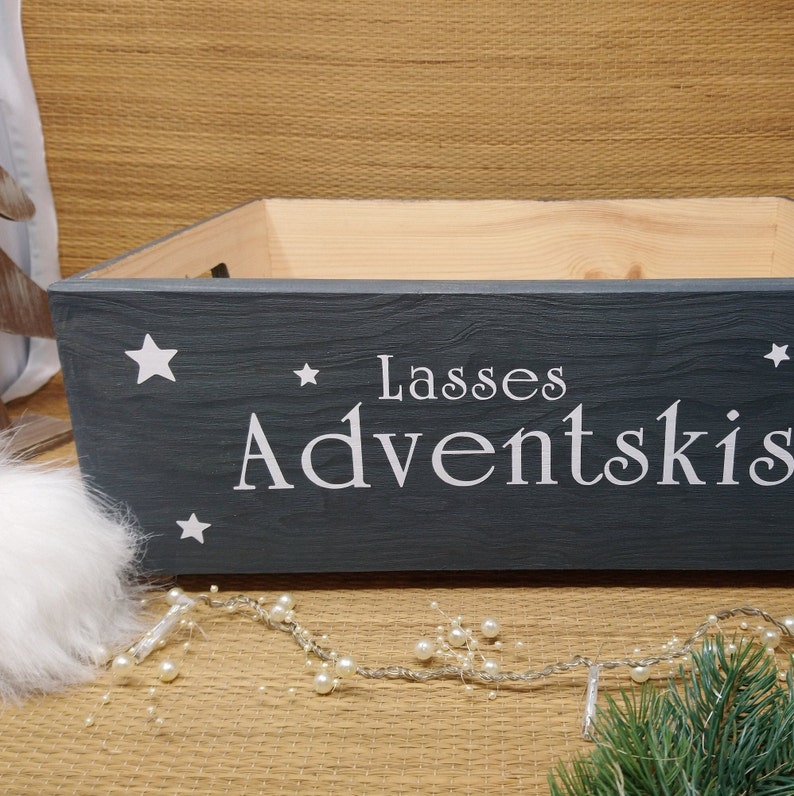 Adventskalenderkiste Holz, ohne Säckchen, personalisiert mit Namen, groß, zum Befüllen, zum Stellen, stapelbar, Adventskalender image 5