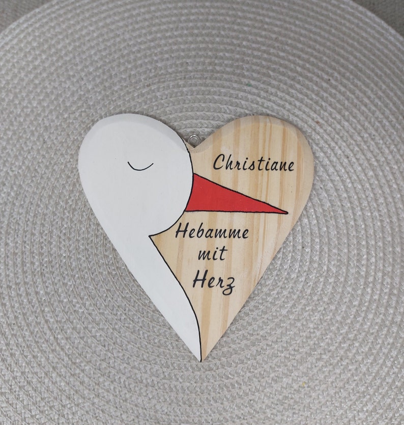 Geschenk Hebamme mit Herz, Herz aus Holz mit Storch, personalisiert, Hebamme Danke sagen, Hebamme mit Herz, handbemalt Bild 10