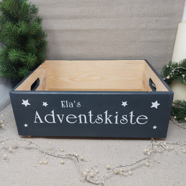 Adventskalenderkiste Holz, ohne Säckchen, personalisiert mit Namen, groß, zum Befüllen, zum Stellen, stapelbar, Adventskalender Bild 1