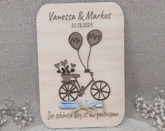 Hochzeitsgeschenk, Geldgeschenk zur Hochzeit, Hochzeits Fahrrad, Holz gelasert, personalisiertes Geschenk zur Hochzeit