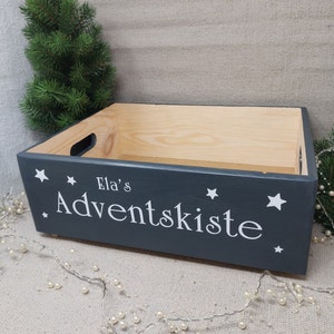 Adventskalenderkiste Holz, ohne Säckchen, personalisiert mit Namen, groß, zum Befüllen, zum Stellen, stapelbar, Adventskalender Bild 3